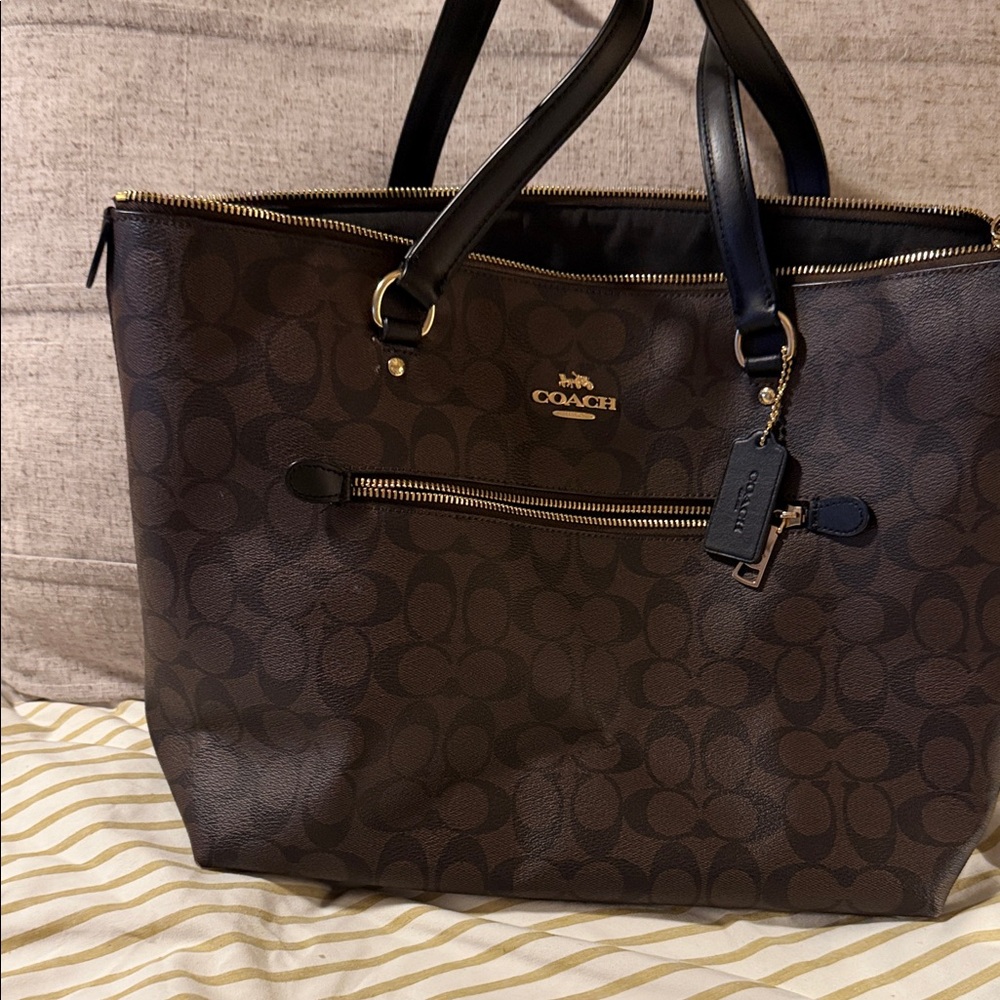 Coach Brown Signature Canvas Tote with Gold Hardware